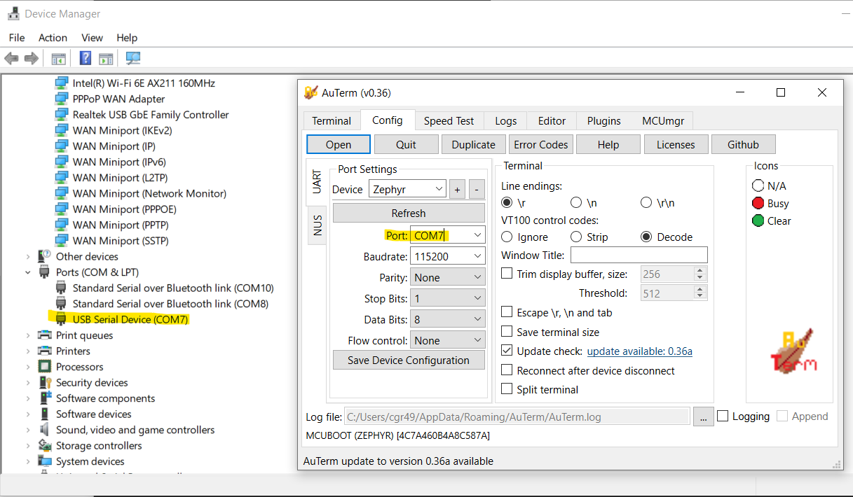 configuration menu on AuTerm
