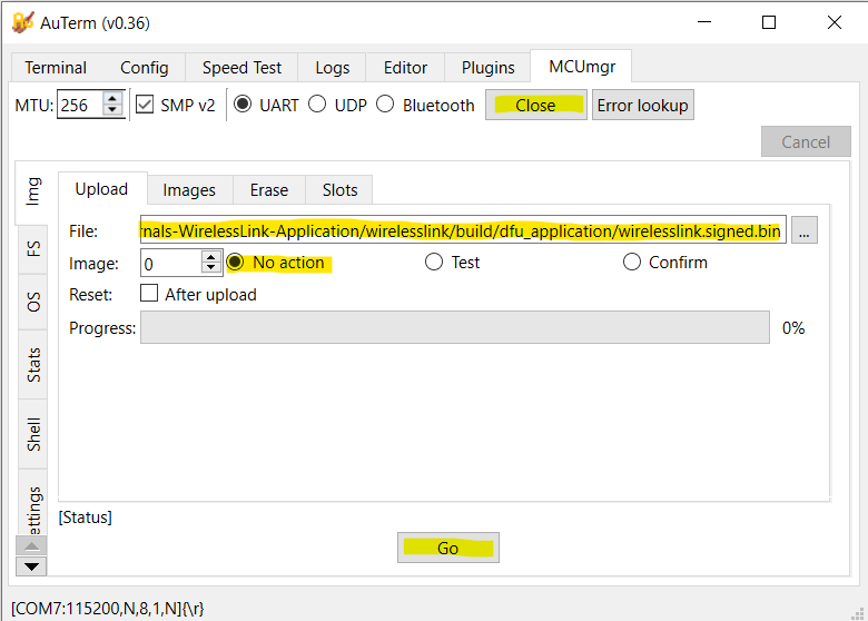 MCU manager menu on AuTerm
