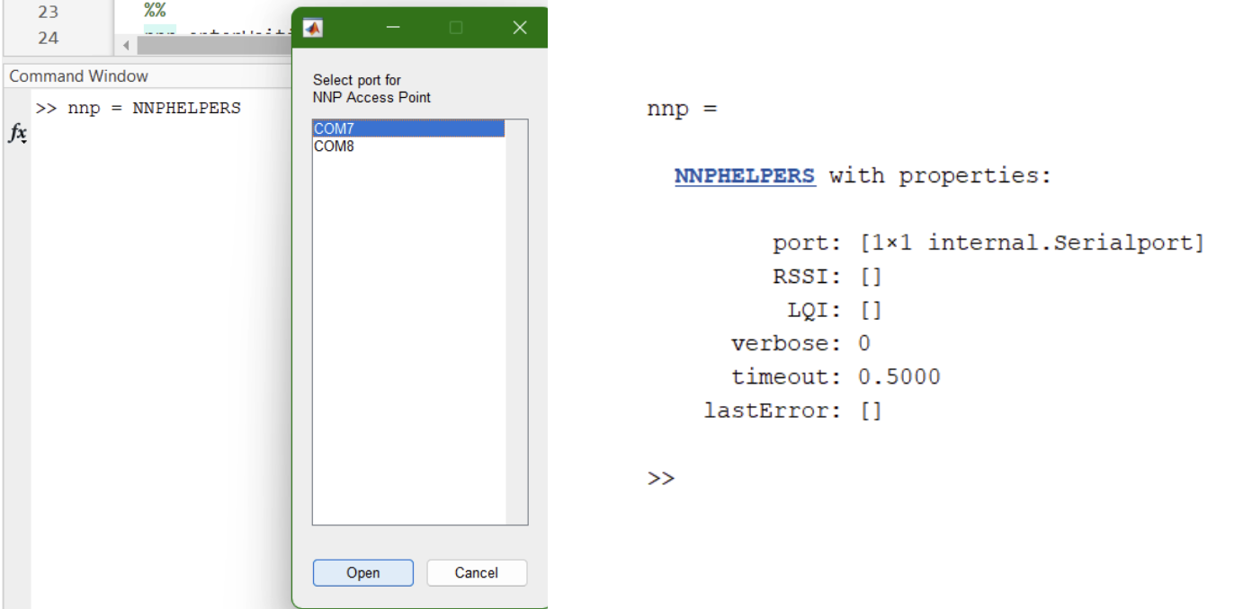 MATLAB command window output from using NNPHELPERS command