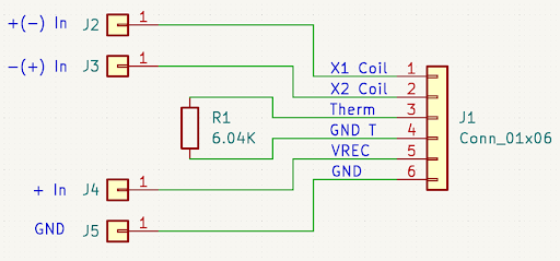 Schematic of power and thermistor connector